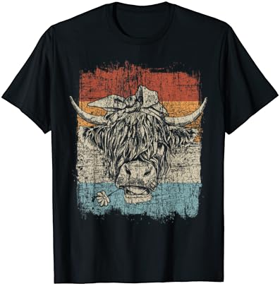Шотландският Високият Крава, При Едрия Рогат Добитък Космати Цветя Крави Женска Тениска