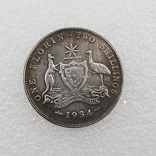 Старинни занаяти 1934 г. Австралия Латунная сребърно покритие Старата монета Чуждестранна колекция от монети