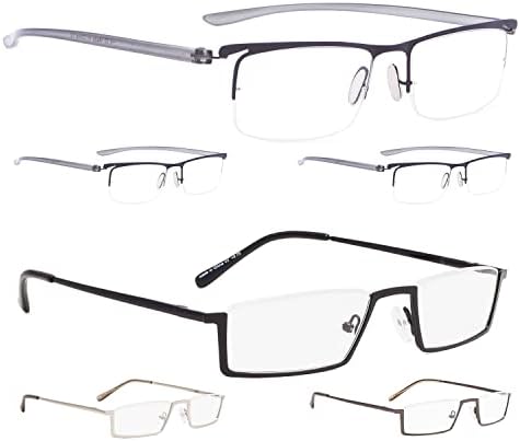 LUR 3 опаковки очила за четене в полукръгла рамка + 3 опаковки на метални очила за четене в полукръгла рамка (общо 6 двойки ридеров