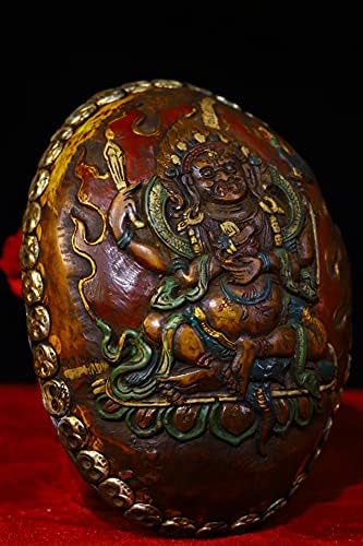 Колекция Тибетски храм Стар Тибетски Сребърна Мозайка Череп Проследяване на Главата Четырехрукого Махакалы Статуя Капе Купа,