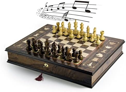 Италианската Музикална игра на Дъска Шахматна дъска ръчно на 30 Бележки с тапицерия от Орехово дърво - Moonlight Serenade