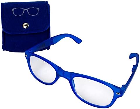 Сгъваеми очила за четене Global Vision за мъже или Жени + 1,5 увеличаване в Синя рамка с Прозрачни лещи и калъф за тон