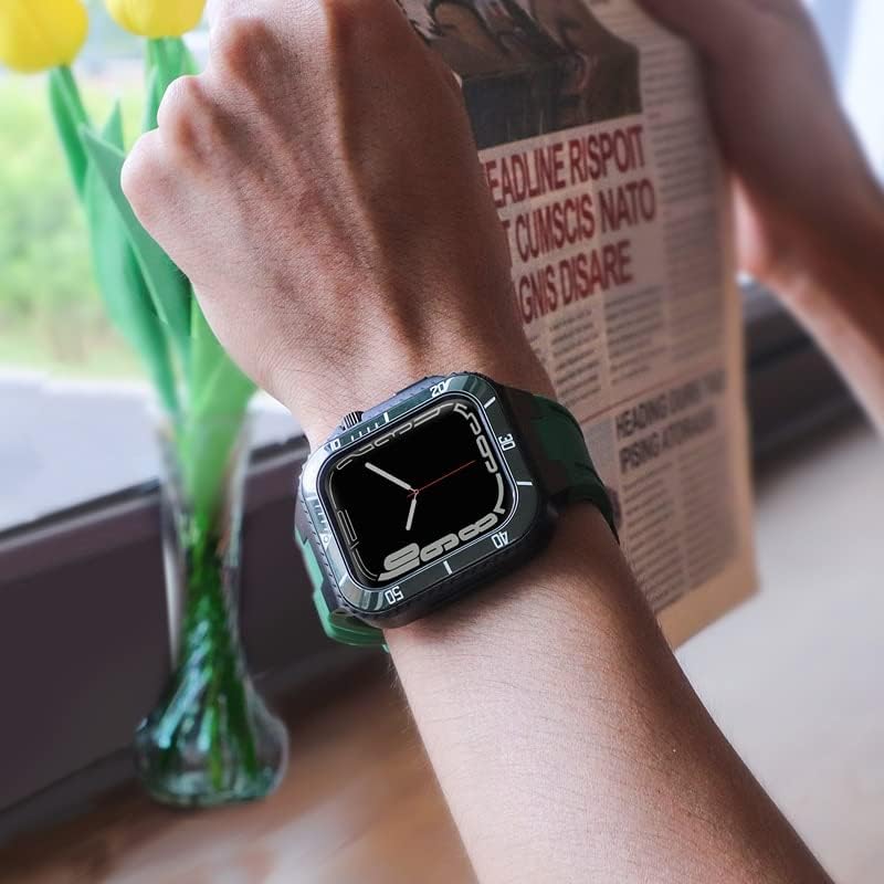 HOUCY Модифицирующий комплект Каишка за Apple Watch Band 45 мм 44 мм Метален корпус + керамична броня Моден Комплект