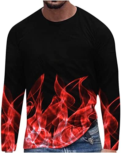 Мъжка Тениска с дълъг ръкав в стил Хип-Хоп, Тениски с 3D Графичен принтом Пламък, Без Приятелка, Кръгъл Отвор,