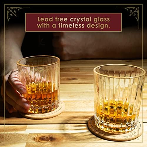 Комплект кристални Чаши за уиски с 2 Щанд - Чаши за алкохол, Подаръци за мъже, Чаши бърбън, Аксесоари за бар от стъкло