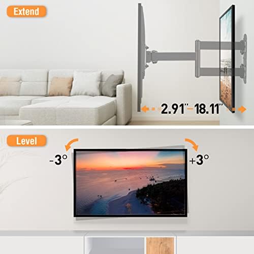 Монтиране на стена ELIVED Full Motion TV за повечето плоски извити телевизори с диагонал 26-55 инча Тегло до 77 килограма,