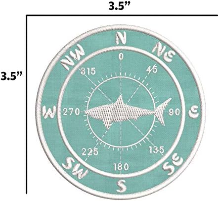 Нашивка Премиум-клас с компас и бродирани акула, Апликация с бродерия желязо или пришивкой - Цвят: Ретро Мента