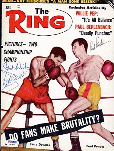 Тери Даунс и Пол Пендер Поставили Автографи На корицата На списание Ring Magazine PSA/DNA S47612 - Боксови списания