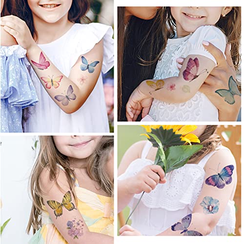 10 Листа детски непромокаеми временни татуировки - Цветни Пеперуди, Цветя, Татуировка на лицето за момчета и момичета, подходящи за детски партита по повод рождения