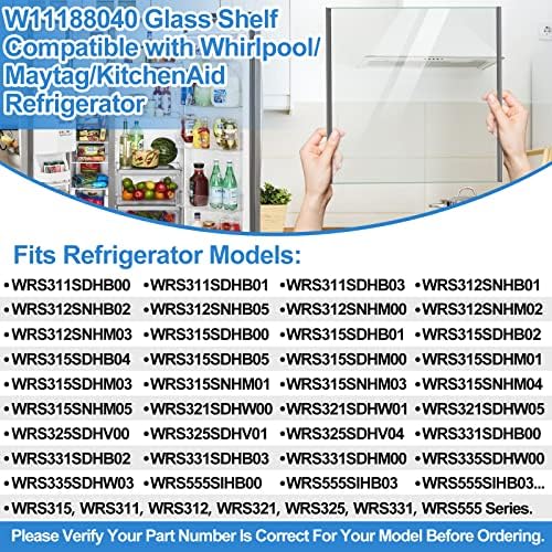 ОБНОВЕНА Стъклен рафт на хладилника W11188040, съвместима с Подмяна на горната стъклени рафтове за пресни