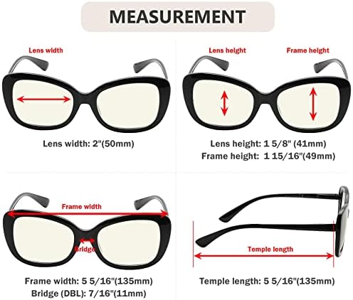 Компютърни очила Eyekepper за жени, Големи Очила за четене, Блокер Синя Светлина - Червена Ивица, + 2.00