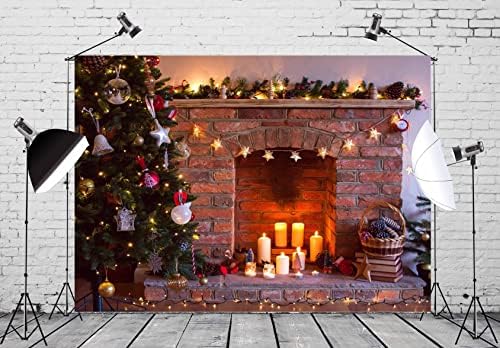 BELECO 10x8ft Текстилен Коледен Празничен Фон За Снимки, Вътрешна Камина, Свещи, Подаръци, Коледна Елха, Декоративен