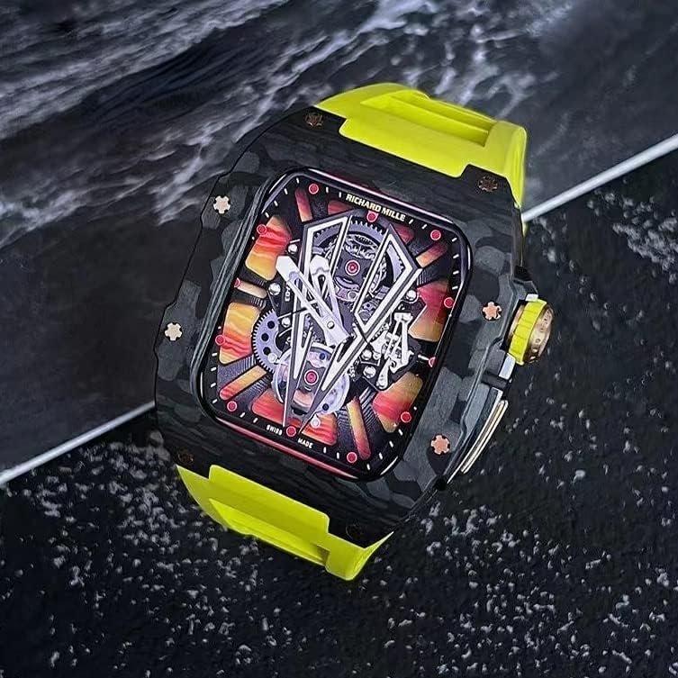 Калъф SUPWATCH Премия от въглеродни влакна с фторопластовым спортен каишка за Apple Watch 8 7 45 мм 44 мм, Комплект за промяна каишка от фторопластомера, Bezel от сплав за iWatch сери?