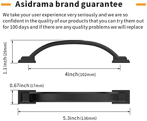 Asidrama 20 Опаковане на 4 Инча (102 мм) в Матово Черни Дръжки на Кухненски шкаф, Сцепление за кабинет, Аксесоари