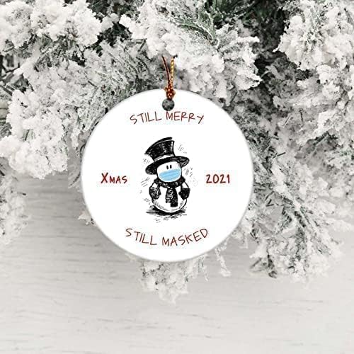 Все още Весела Коледна украса в маската за 2021 година с Хубав Снеговиком - 3 Кръгли С Коледни Украси, Украси