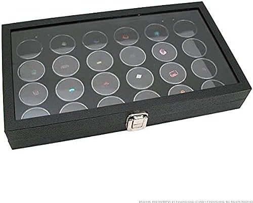 RJ Показва Стъклен Горната Кутия за витрини за бижута с Черни банки от 24 Скъпоценни Камъни