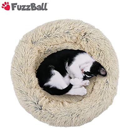 Луксозно легло за домашни любимци FuzzBall Fluffy, успокояващ поничка–обнимашка - Машинно пране, Водоустойчив основа, устойчива на плъзгане (за малки кучета и котки с тег?