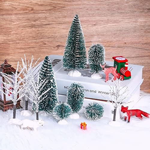 13 Бр. Мини Коледен Декор Дървета Настолни Дървета Зимна Снежна Модел Студените Дървета, покрити със сняг