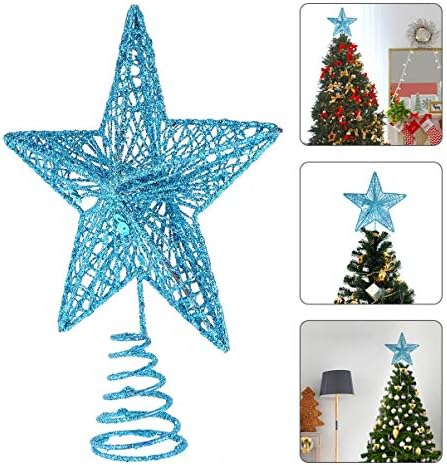 Външен Декор Коледно Дърво Звезда Topper Желязна Художествена Елха - Украса на Коледната Елха, за да проверите За Коледно Парти Декорация на Дома, Синьо 25 см Звезда Биж