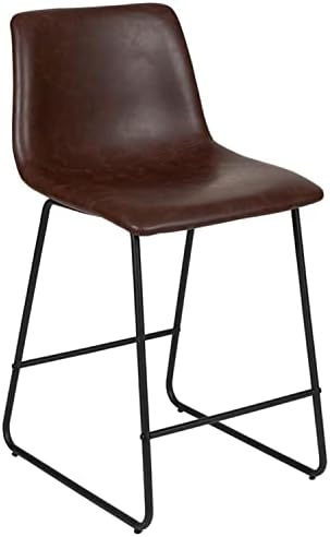 Бар столове Flash Furniture Reagan от изкуствена кожа височина 24 инча, тъмно кафяв, Комплект от 2