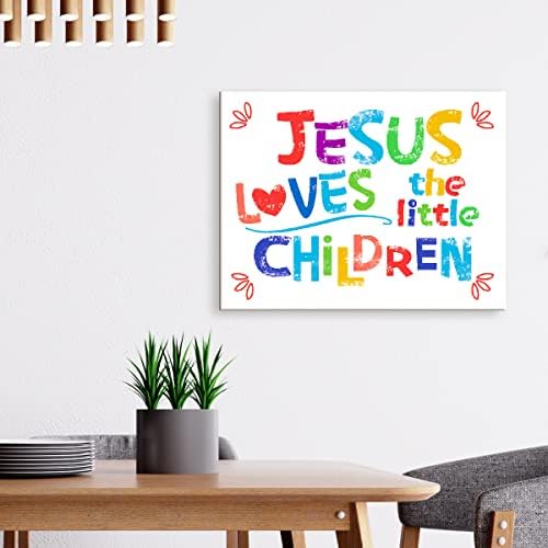 LISTNGBO Стихове от Библията, Стенно изкуство за деца, Исус Обича малките деца, Стенно изкуство от Писанията, Платно, Готови
