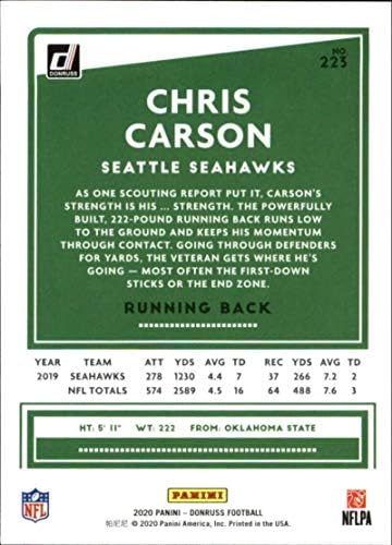 2020 Donruss 223 Търговска картичка Крис Карсона Seattle Seahawks NFL по футбол