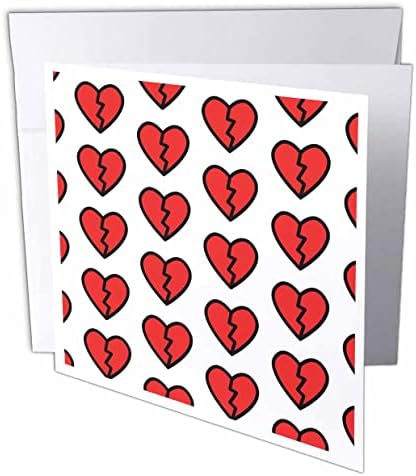 3dRose Сладко Червено-черен модел с разбитите Сърца - Поздравителни картички (gc-372122-2)