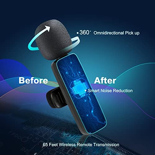 powerfeng Безжичен петличный микрофон за iPhone и Android: Безжичен микрофон за видеоблогов и интервюта - Микрофони