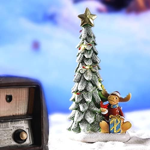 Коледна Украса Hodao, Коледно Дърво в помещението, Мечка, Елен, Празнична Украса за работния плот (Коледно дърво с червени елени)