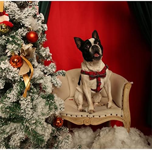 UOEIDOSB Памучен Коледна Шлейка за кучета в Червената Клетка с Папийонка и изходно ниво на каишка за Кучета с Регулируема
