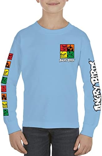 Тениска от Памук с дълъг ръкав и Цветни Блокчета Angry Birds Official Youth с Принтом за Момчета, Момичета,