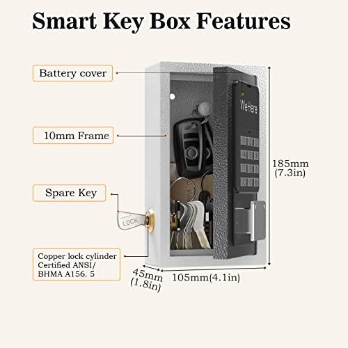 WeHere Key Lock-Box Монтиране на стена за ключове от дома, Умно и преносимо, Отключване с помощта на ОТП / APP / Фиксиран