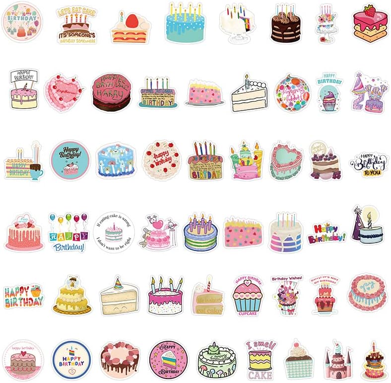 Етикети за Тортата с честит рожден Ден - 106 бр Розови Етикети за Торта за рожден Ден, Водоустойчиви Стикери