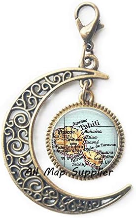 AllMapsupplier Fashion Moon Zipper Pull, Закопчалката-омар на картата Таити, с цип на картата Таити Moon, с цип на Луната