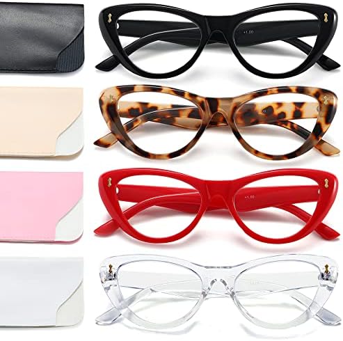 NaNaKo 4 Опаковки Очила за четене Котешко око за Жени - Мода-Леки Сини Светозащитные очила