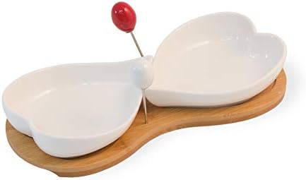 Порцеланови чинии за макания International Boston е във формата на Сърце с Бамбуковым Тавата и Отмычками, Бял