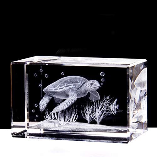 Преспапиета SHTWX 3D Морска костенурка (с лазер) в кристал куба Подаръци за рожден ден/Коледа (led основа в комплекта