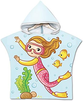 Детска Баня ACOMOO Кърпа, Хавлия Детски Cartoony Модел С Качулка Плажна Пончо За Басейна Плуване Одеало за момичета и момче 6060 Ocean 3