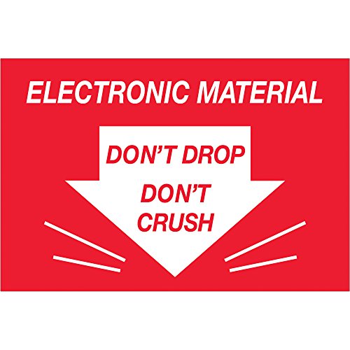 Етикети Tape Logic®, Не изпускайте и не раздавливайте - Електронен материал, 2 x 3, Червен / Бял, 500 / ролка