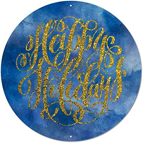 Кръгла Метална Лидице Табела с Надпис Bling Marble Happy Holidays Кръг Венец Знак Реколта Врата Табела Выветрившиеся