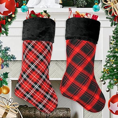 Буйни 13-Инчови Коледни Чорапи от Червено Полиестер Плюшени Персонализирани Коледа за Семейна Почивка Декор за Коледно Парти Камина, Окачен за Семейство, Деца