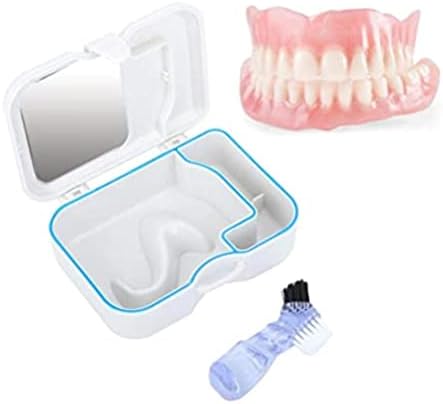 Чист и надеждна Кутия за съхранение на зъбни протези с Огледало и Четка - Портативен за вставных на зъбите, Пътен Контейнер за