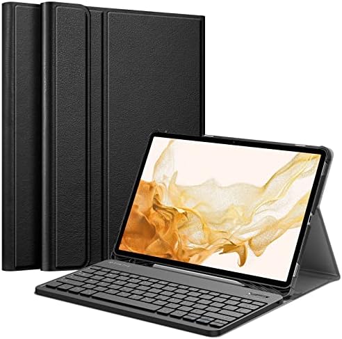 Калъф-клавиатура Fintie за Samsung Galaxy Tab S8 Plus 2022/S7 FE 2021 /S7 Plus 2020 12,4 Инча с притежателя на S Pen, тънка стойка, Подвижни безжична клавиатура Bluetooth, черен