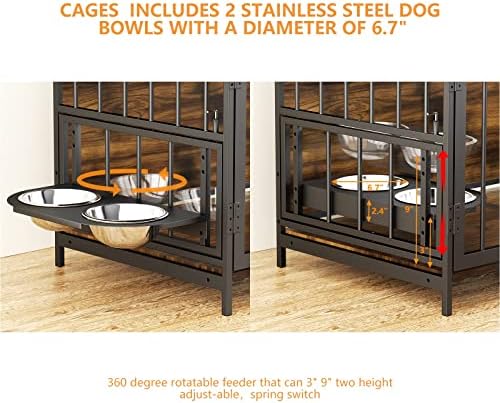 ROOMTEC Dog Crate Мебелни клетки за малки кучета, Домашни тежкотоварни развъдници с 2 чашами от неръждаема стомана (32