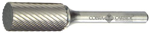 Твърдосплавен Цилиндричен заусенец Cobra Carbide 10011 с микрозернистостью, двойно парче, Форма A SA-41, Диаметър джолан 1/8 инча, диаметър на главата 1/16 инча, дължина на рязане