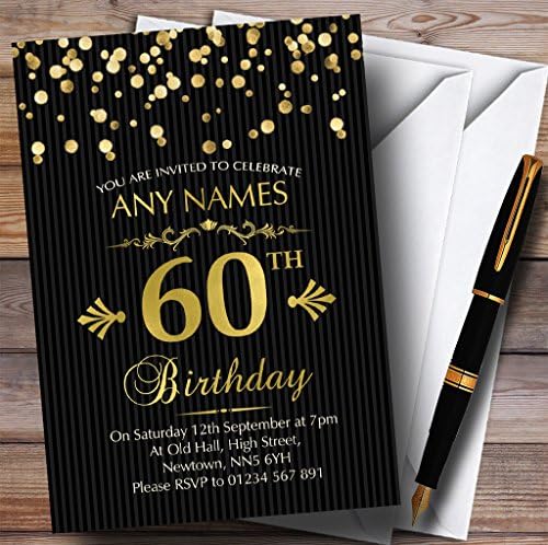 Златни конфети черна ивица, персонални покани на парти в чест на 60-годишнината