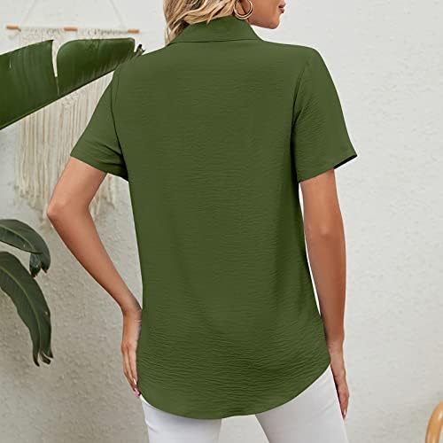 Дамски Летни Модни Ризи 2023 копчета, Блузи с къс ръкав и V-образно деколте, Ежедневни Туники, Обикновена Върховете