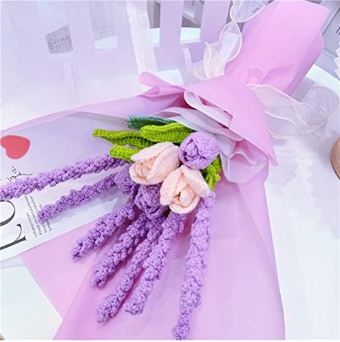 HGVVNM Имитационный Букет от ръчно изработени, Клон цвете Лавандула, Цветя от вязаной Прежда, Оплетка Украса за дома