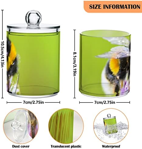 YYZZH Bumblebee Диви Цветя Гъсти Зелени Гори 4 Опаковки Qtip Притежателя Диспенсер за Памучни Тампони Кръгли Възглавнички