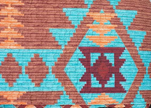 Западен Юго-Западен Дизайн индианско племе навахо, Многоцветное тюркоазено Оранжево-Кафяви Покривки, Комплект